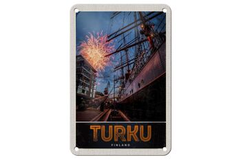 Panneau de voyage en étain, 12x18cm, Turku, finlande, bateau, feu d'artifice, signe de vacances 1