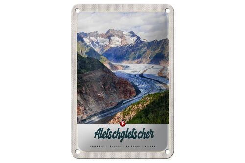 Blechschild Reise 12x18cm Aletschgletscher Schweiz Gebirge Winter Schild