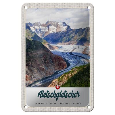 Panneau de voyage en étain, 12x18cm, glacier d'aletsch, montagnes suisses, signe d'hiver