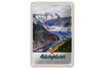 Panneau de voyage en étain, 12x18cm, glacier d'aletsch, montagnes suisses, signe d'hiver 1