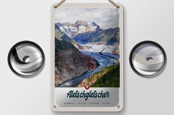 Panneau de voyage en étain, 12x18cm, glacier d'aletsch, montagnes suisses, signe d'hiver 2