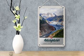 Panneau de voyage en étain, 12x18cm, glacier d'aletsch, montagnes suisses, signe d'hiver 4