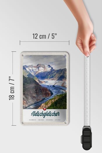 Panneau de voyage en étain, 12x18cm, glacier d'aletsch, montagnes suisses, signe d'hiver 5