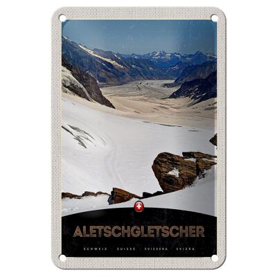Letrero de chapa de viaje, 12x18cm, glaciar Aletsch, Suiza, nieve, naturaleza