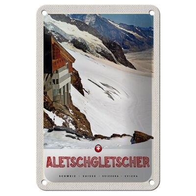 Cartel de chapa de viaje, 12x18cm, glaciar Aletsch, Suiza, señal de invierno y nieve
