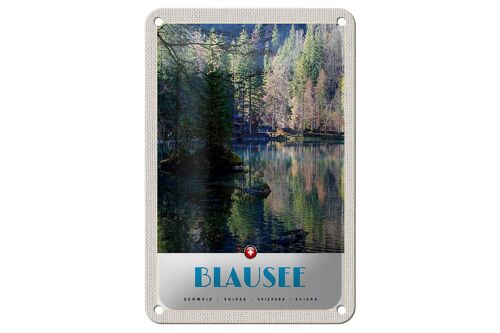 Blechschild Reise 12x18cm Blausee Schweiz Natur Wald Urlaub Schild