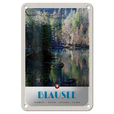 Blechschild Reise 12x18cm Blausee Schweiz Natur Wald Urlaub Schild