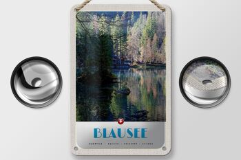 Panneau de voyage en étain, 12x18cm, Blausee, suisse, forêt naturelle, signe de vacances 2