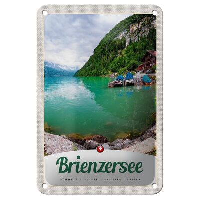 Panneau de voyage en étain, 12x18cm, lac de Brienz, suisse, bateau, montagnes