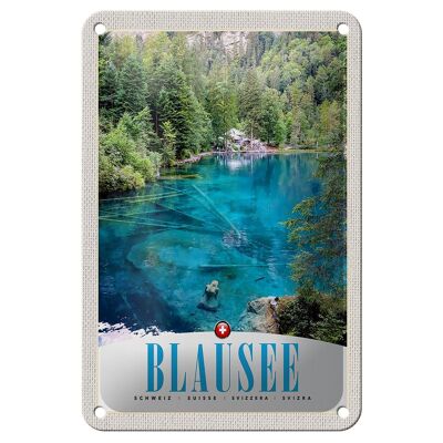 Cartel de chapa de viaje, 12x18cm, Blausee, Suiza, bosque natural, montañas
