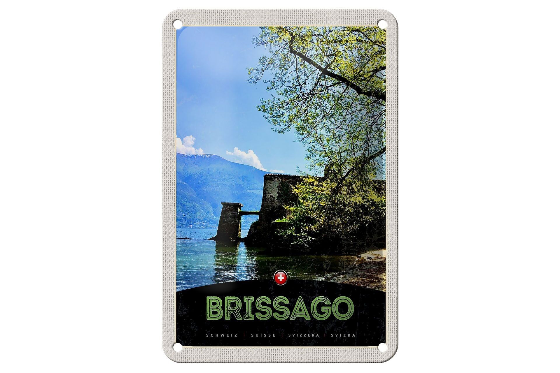 Blechschild Reise 12x18cm Brissago Schweiz Architektur Urlaub Schild