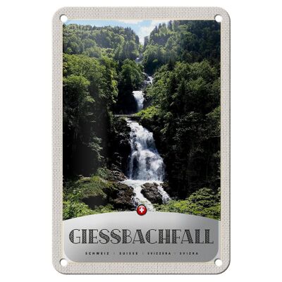 Cartel de chapa de viaje, 12x18cm, Gießbachfall, cascada, montañas, cartel natural