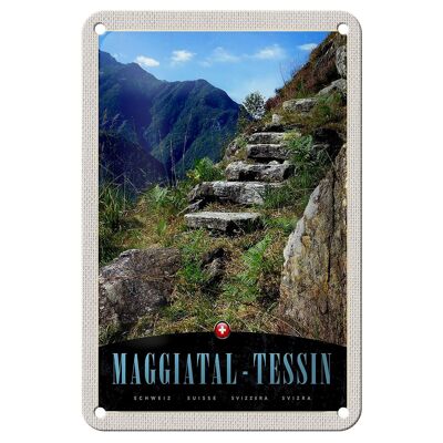 Letrero de chapa de viaje, 12x18cm, Maggiatal-Ticino, Suiza, camino, montañas