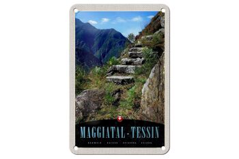 Panneau de voyage en étain, 12x18cm, Maggiatal-Tessin, suisse, chemin de montagne 1