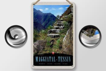 Panneau de voyage en étain, 12x18cm, Maggiatal-Tessin, suisse, chemin de montagne 2