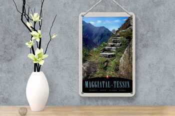 Panneau de voyage en étain, 12x18cm, Maggiatal-Tessin, suisse, chemin de montagne 4