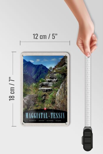 Panneau de voyage en étain, 12x18cm, Maggiatal-Tessin, suisse, chemin de montagne 5