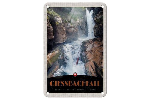 Blechschild Reise 12x18cm Gießbachfall Schweiz Wasserfall Natur Schild