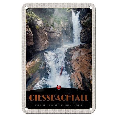 Cartel de chapa de viaje, 12x18cm, Gießbachfall, Suiza, cascada, cartel natural