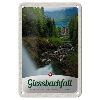 Cartel de chapa de viaje, 12x18cm, Gießbachfall, bosque, cascada, cartel natural