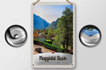 Panneau de voyage en étain, 12x18cm, Maggiatal-tessin, suisse, ville, montagnes 2