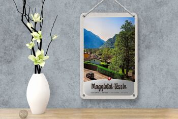 Panneau de voyage en étain, 12x18cm, Maggiatal-tessin, suisse, ville, montagnes 4