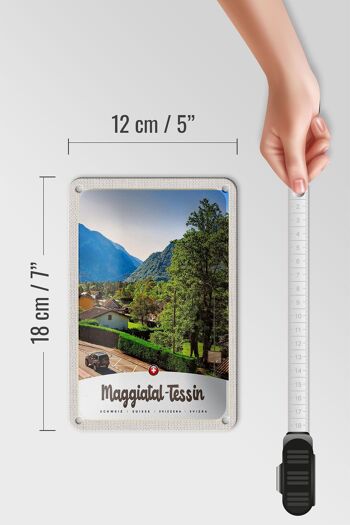 Panneau de voyage en étain, 12x18cm, Maggiatal-tessin, suisse, ville, montagnes 5