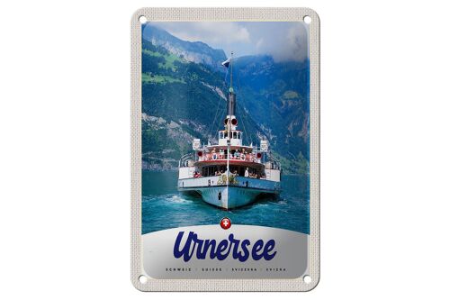 Blechschild Reise 12x18cm Urnersee Schweiz Europa Schiff Gebirge Schild