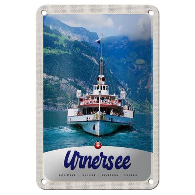 Targa in metallo da viaggio 12x18 cm Lago Urner Svizzera Europa Nave Montagne Targa