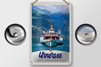 Panneau de voyage en étain, 12x18cm, lac Urner, suisse, Europe, bateau, montagnes 2