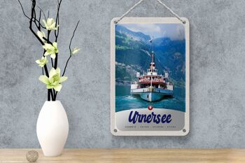 Panneau de voyage en étain, 12x18cm, lac Urner, suisse, Europe, bateau, montagnes 4