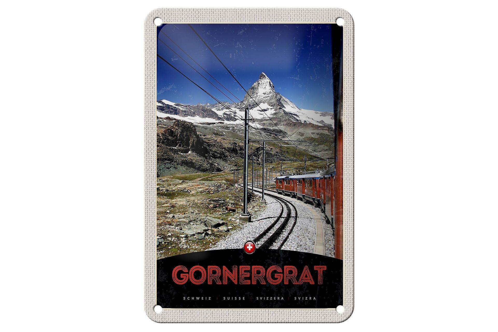 Targa in metallo da viaggio 12x18 cm Gornergrat Svizzera Montagne Neve Ferrovia