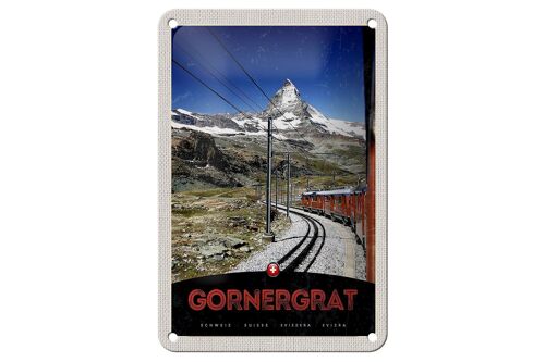 Blechschild Reise 12x18cm Gornergrat Schweiz Gebirge Schnee Bahn Schild