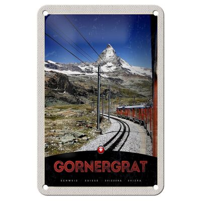 Cartel de chapa de viaje, 12x18cm, Gornergrat, Suiza, montañas, nieve, ferrocarril