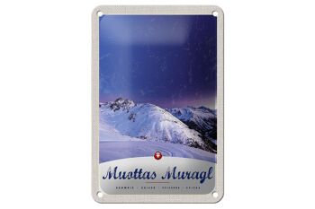 Panneau de voyage en étain, 12x18cm, Muottas Muragl, suisse, signe de neige d'hiver 1