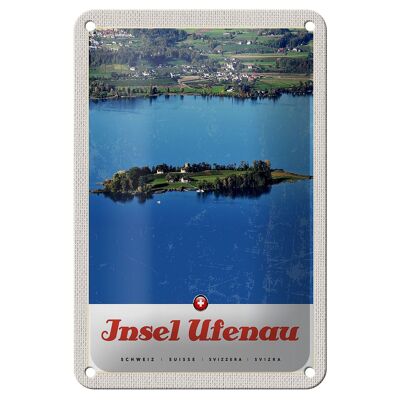 Cartel de chapa de viaje, 12x18cm, isla de Ufenau, Suiza, casas, cartel natural