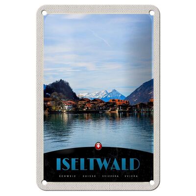 Targa in metallo da viaggio 12x18 cm Iseltwald Lake Snow Mountains Holiday Sign