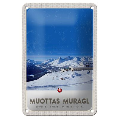 Blechschild Reise 12x18cm Muottas Murgal Schweiz Gebirge Schnee Schild