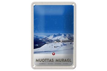 Panneau de voyage en étain, 12x18cm, Muottas Murgal, signe de neige des montagnes de suisse 1