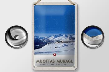 Panneau de voyage en étain, 12x18cm, Muottas Murgal, signe de neige des montagnes de suisse 2