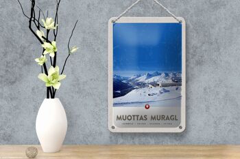 Panneau de voyage en étain, 12x18cm, Muottas Murgal, signe de neige des montagnes de suisse 4