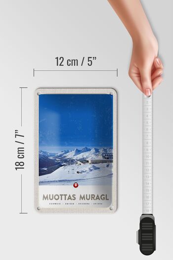 Panneau de voyage en étain, 12x18cm, Muottas Murgal, signe de neige des montagnes de suisse 5