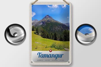 Panneau de voyage en étain, 12x18cm, Tamangur, suisse, montagnes, forêt, panneau naturel 2