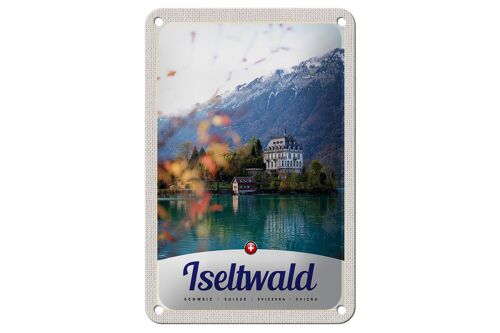Blechschild Reise 12x18cm Iseltwald Schweiz Europa See Natur Schild
