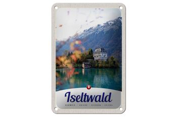 Panneau de voyage en étain, 12x18cm, Iseltwald, suisse, Europe, panneau naturel du lac 1