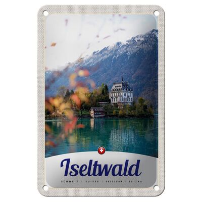 Blechschild Reise 12x18cm Iseltwald Schweiz Europa See Natur Schild