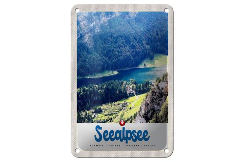 Blechschild Reise 12x18cm Seealpsee Schweiz Natur Wälder See Schild