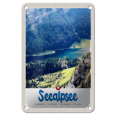 Cartel de chapa de viaje, 12x18cm, Seealpsee, Suiza, bosques naturales, lago