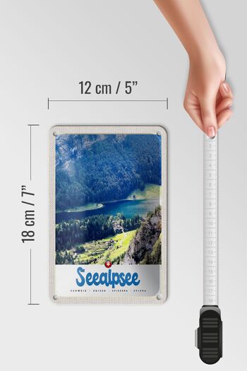 Panneau de voyage en étain, 12x18cm, Seealpsee, suisse, forêts naturelles, lac 5