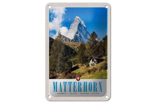 Blechschild Reise 12x18cm Matterhorn Schweiz Wald Gebirge Schnee Schild